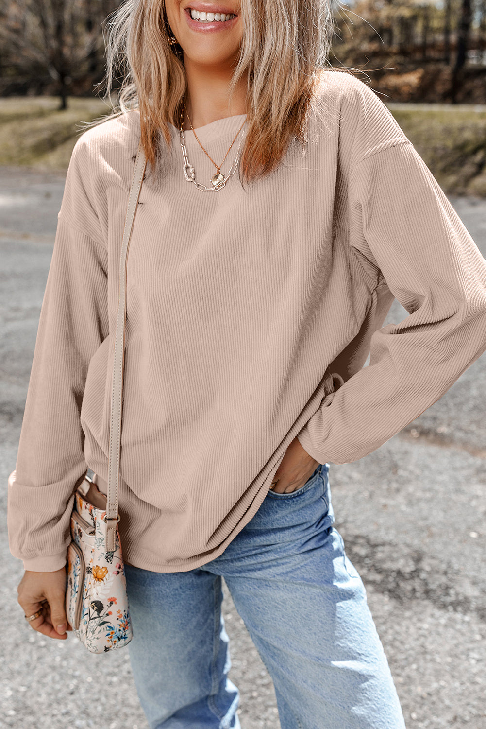 Chestnut Ribbed Corduroy Oversized Sweatshirt