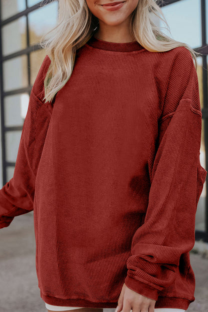 Chestnut Ribbed Corduroy Oversized Sweatshirt