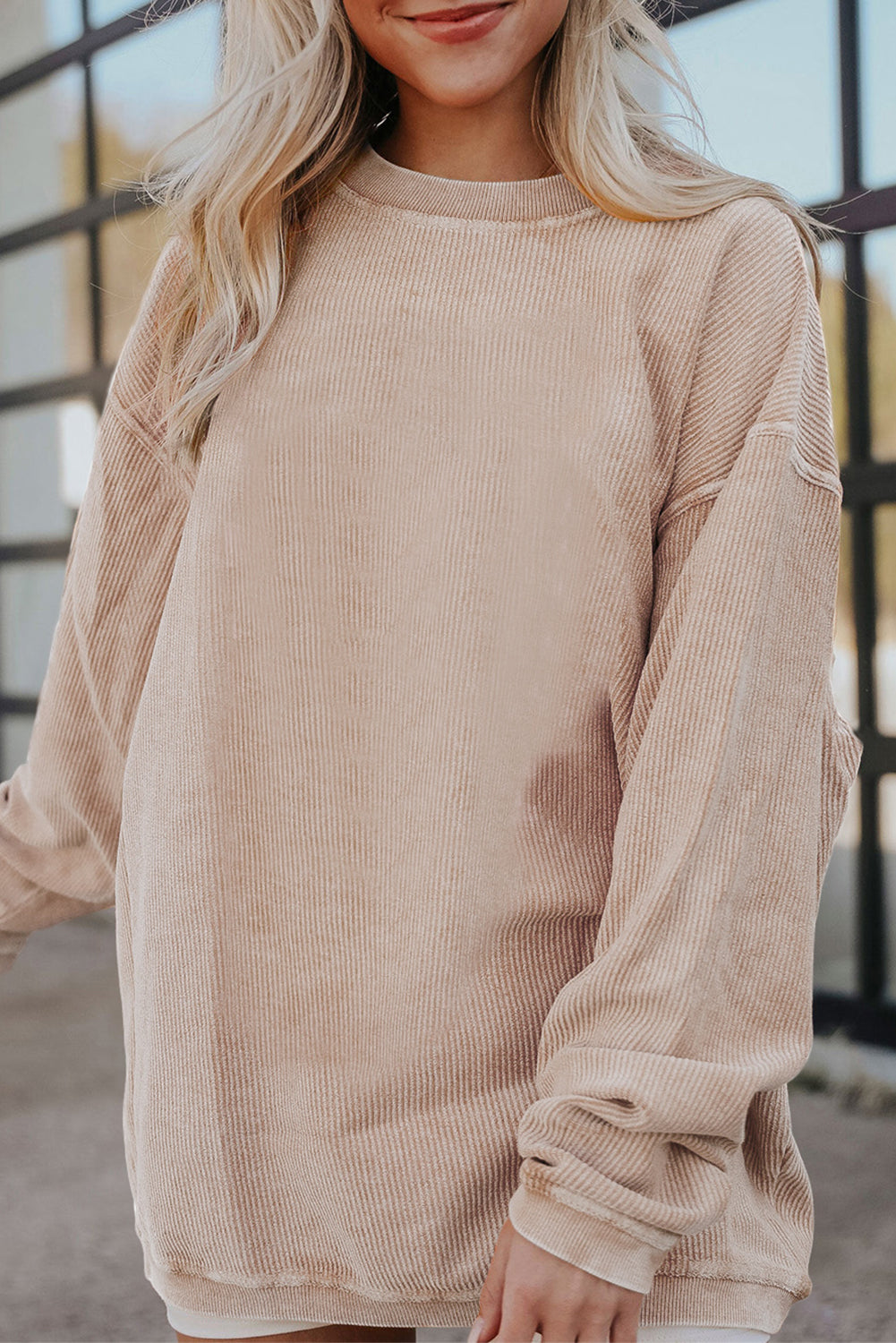 Chestnut Ribbed Corduroy Oversized Sweatshirt