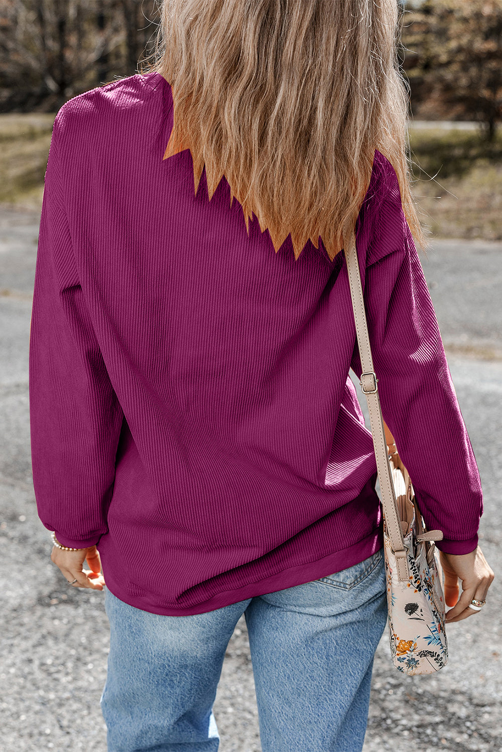 Chestnut Ribbed Corduroy Oversized Sweatshirt