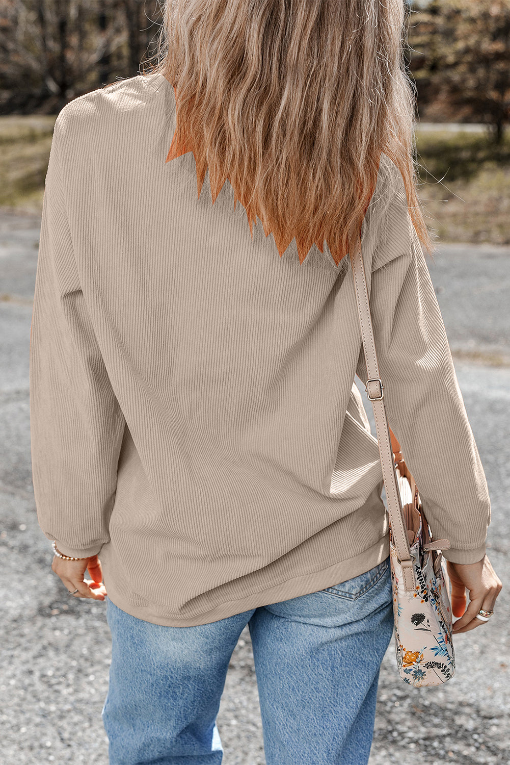 Chestnut Ribbed Corduroy Oversized Sweatshirt