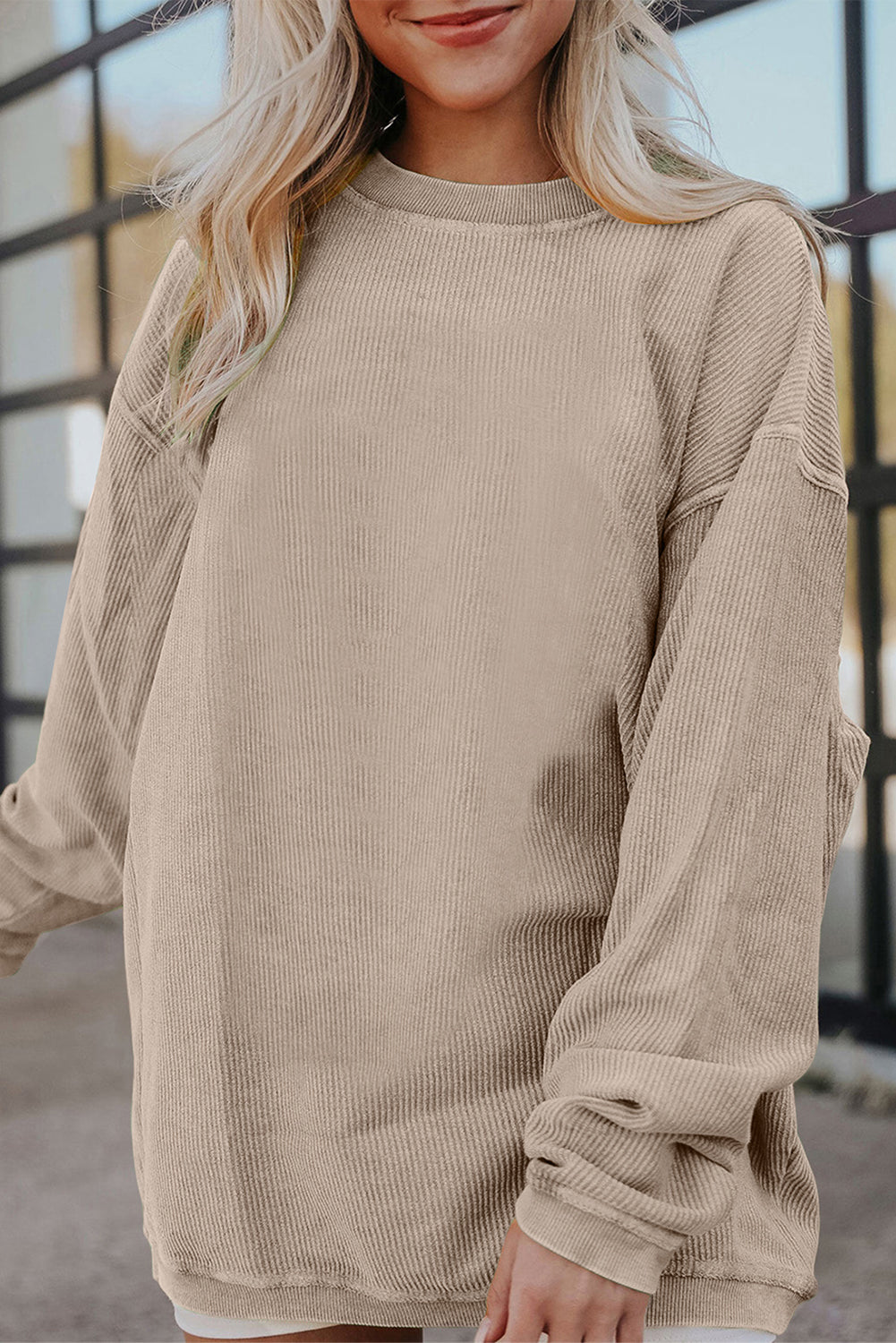 Chestnut Ribbed Corduroy Oversized Sweatshirt