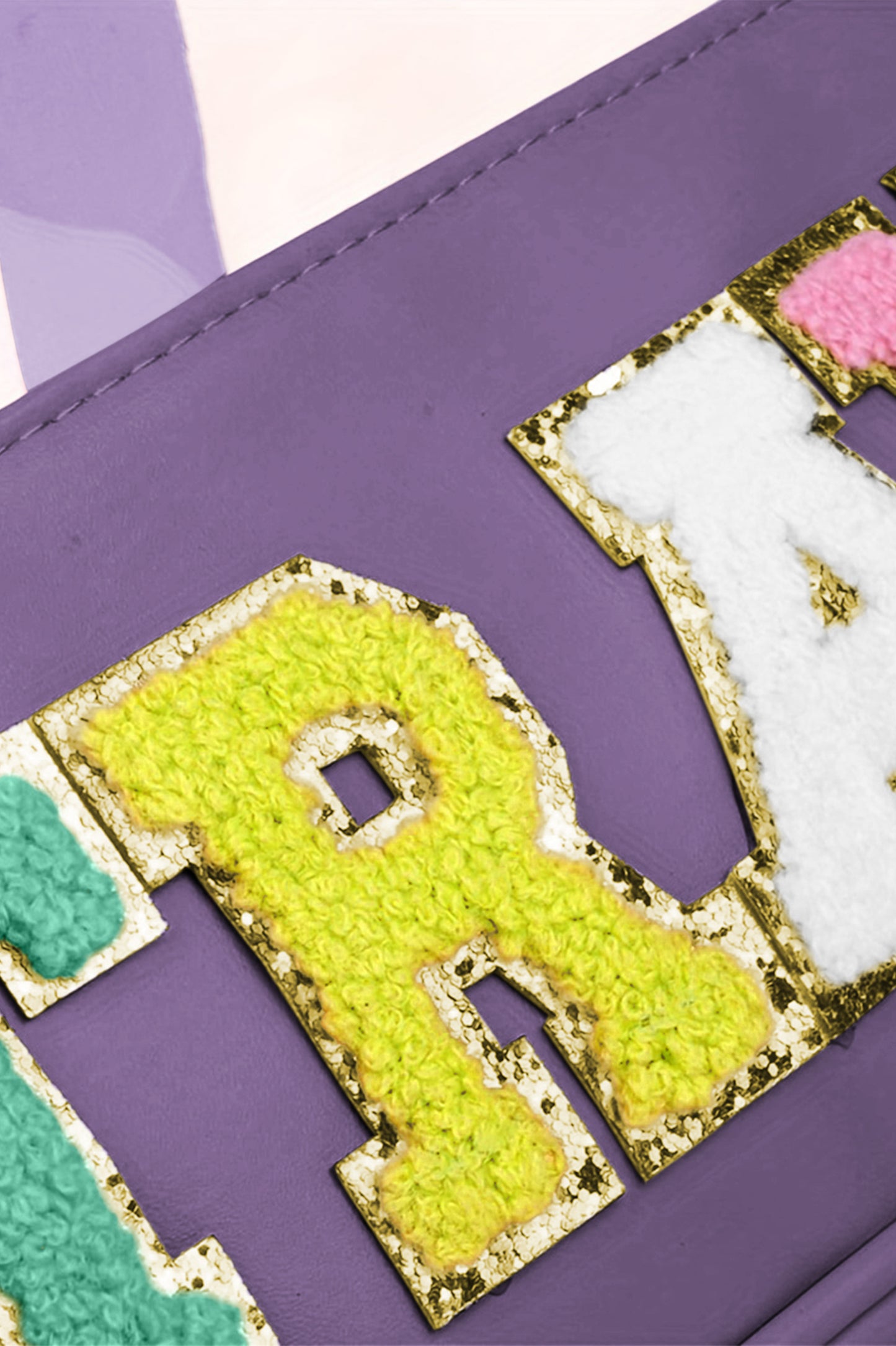 Purple TRAVEL Chenille Letter Clear PVC Makeup Bag