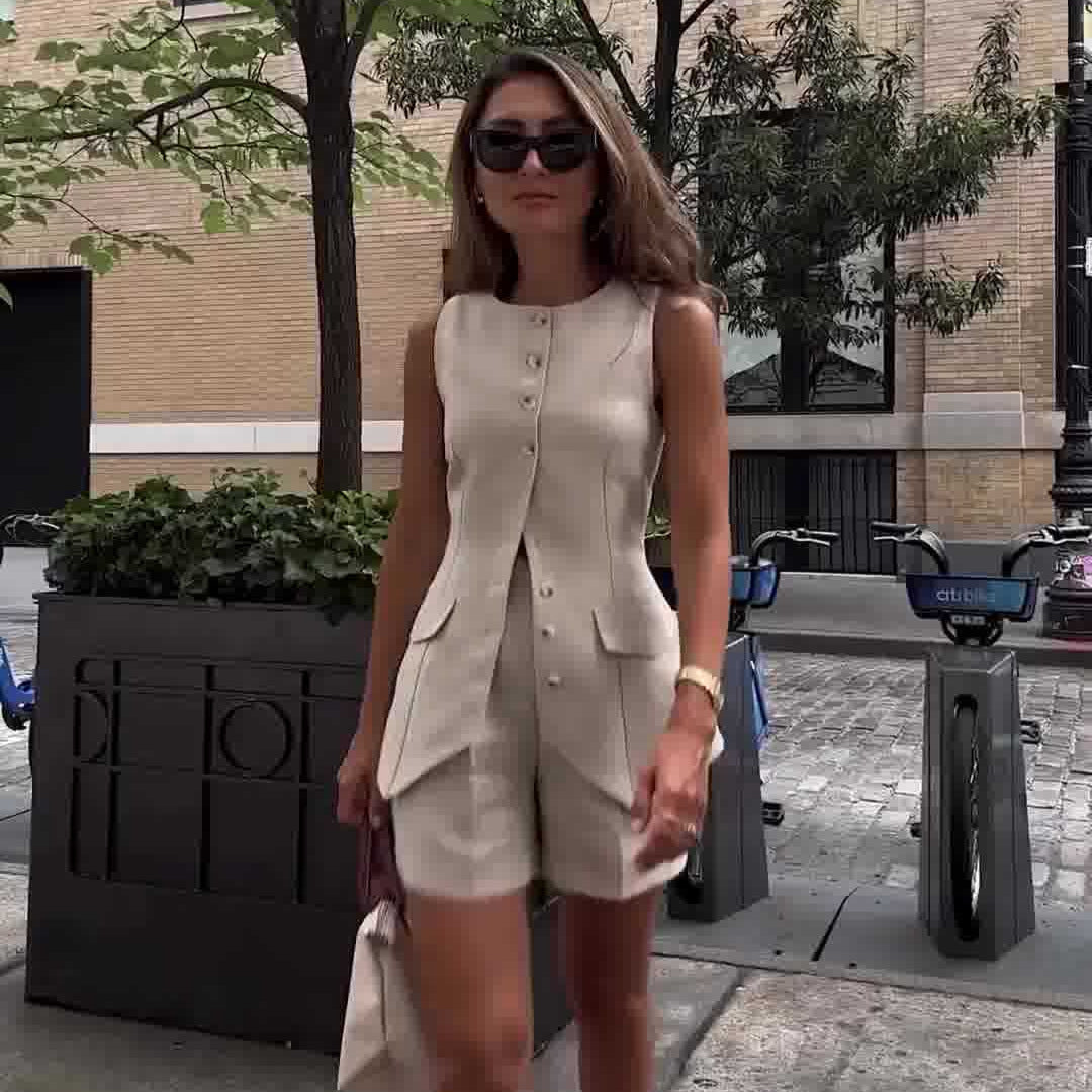 Slim Fit Two-Piece Set - Sleeveless Vest & High Waist Shorts