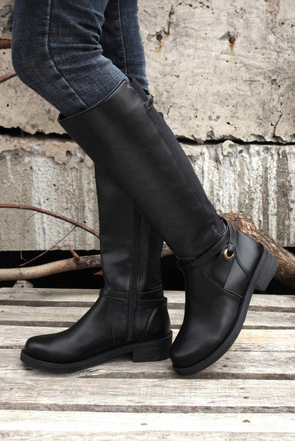 Side Zipper Knee High Chunky Low Heel Boots